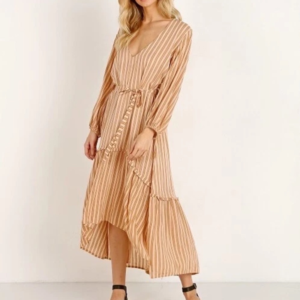 FAITHFUL THE BRAND Anthropologie Matilda Peasant Dress Almeria Stripe Pink